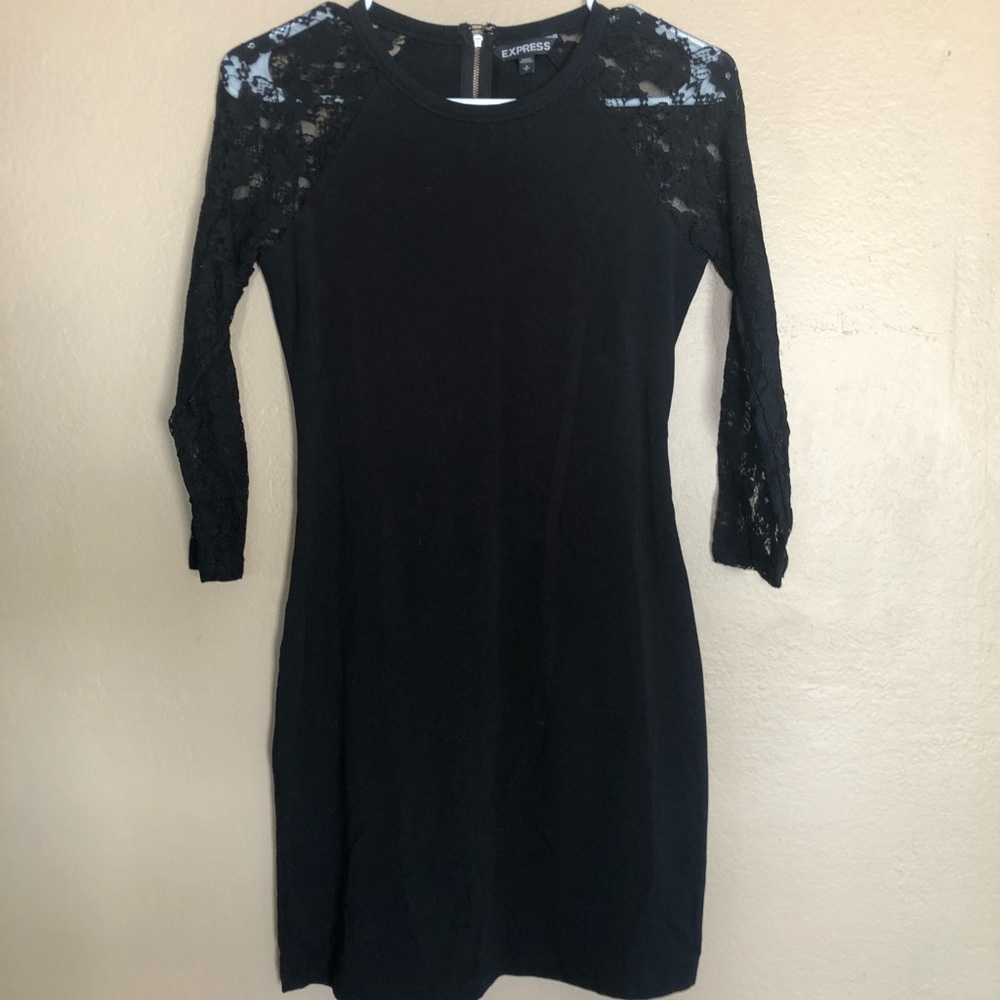 Black dress with lace arms.